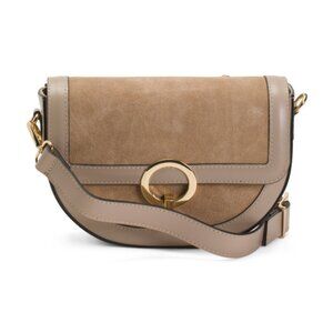CHEVAL Made In Italy Suede And Leather Saddle Ring Hardware Crossbody